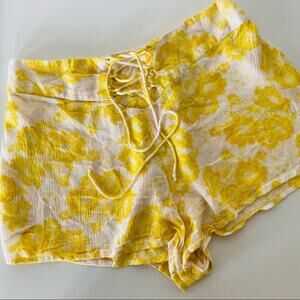 BILLABONG Yellow White Printed Beach Lounge Drawstring Tie Mini Shorts M